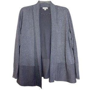 Studio Works Jacket Silver Metallic Knit Cardigan Top Open Front Sweater Plus 2X